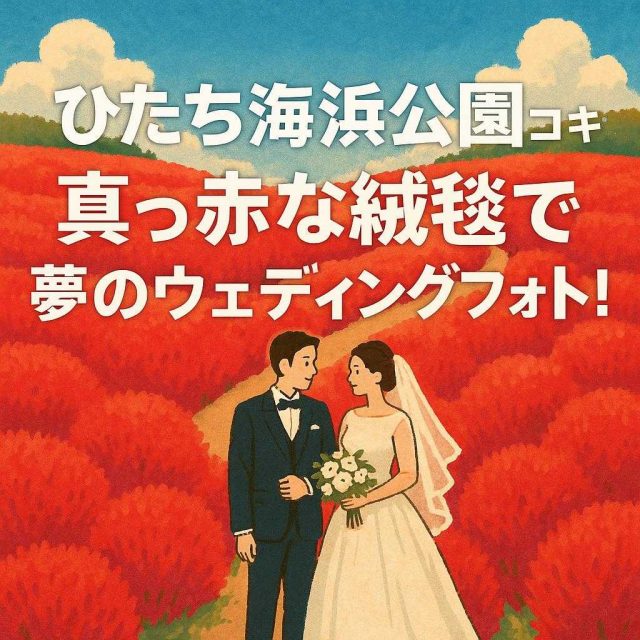 「【ひたち海浜公園コキア】真っ赤な絨毯で夢のウェディングフォト！」