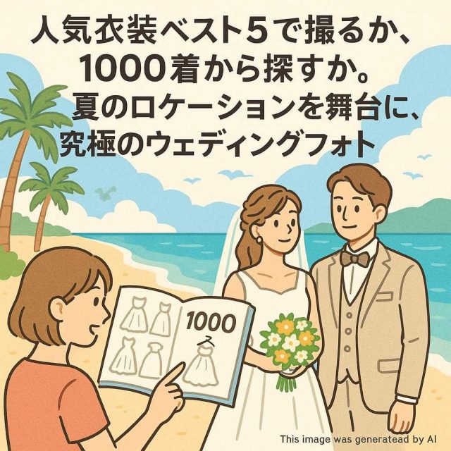 人気衣装ベスト5で撮るか、1000着から探すか。夏のロケーションを舞台に選ぶ、究極のウェディングフォト