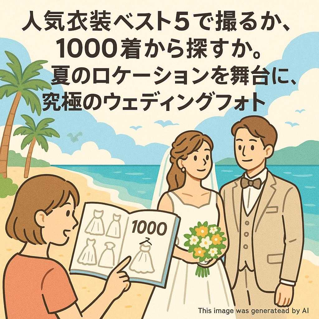 人気衣装ベスト5で撮るか、1000着から探すか。夏のロケーションを舞台に選ぶ、究極のウェディングフォト