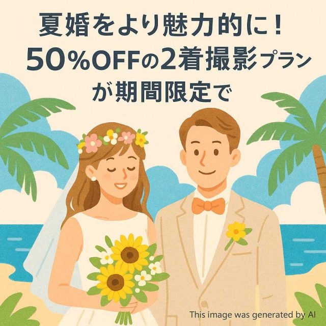 夏婚をより魅力的に！50％offの2着撮影プランが期間限定で