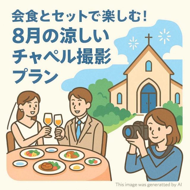 会食とセットで楽しむ！8月の涼しいチャペル撮影プラン