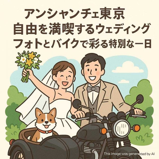 アンシャンチェ東京自由を満喫するウェディングフォト！ペットとバイクで彩る特別な一日