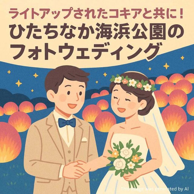ライトアップされたコキアと共に！ひたちなか海浜公園のフォトウェディング