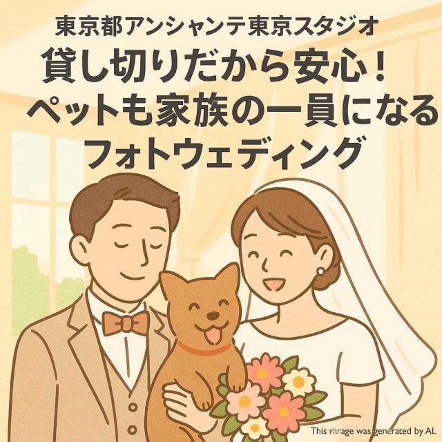 東京都アンシャンテ東京スタジオ 貸し切りだから安心！ペットも家族の一員になるフォトウェディング