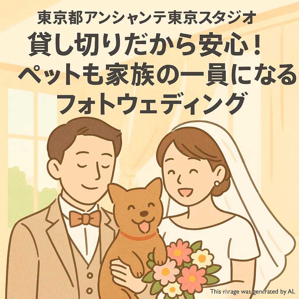 東京都アンシャンテ東京スタジオ 貸し切りだから安心！ペットも家族の一員になるフォトウェディング