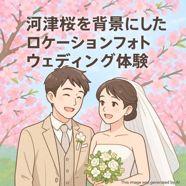 河津桜を背景にしたロケーションフォトウェディング体験