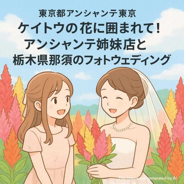 東京都アンシャンテ東京 ケイトウの花に囲まれて！アンシャンテ姉妹店と栃木県那須のフォトウェディング