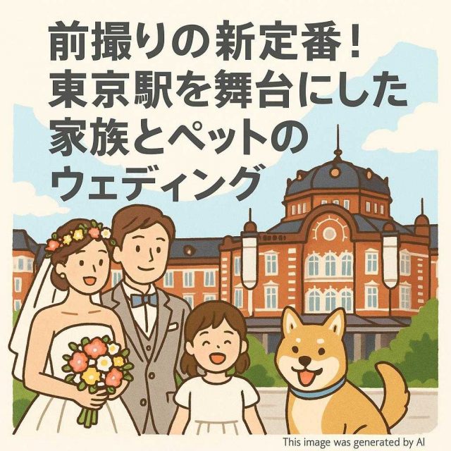 前撮りの新定番！東京駅を舞台にした家族とペットのウェディング