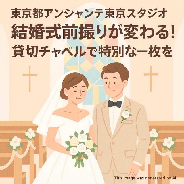 東京都アンシャンテ東京スタジオ 結婚式前撮りが変わる！貸切チャペルで特別な一枚を