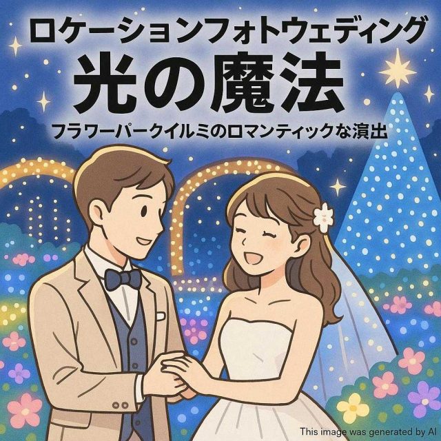 ロケーションフォトウェディング 光の魔法：フラワーパークイルミのロマンティックな演出