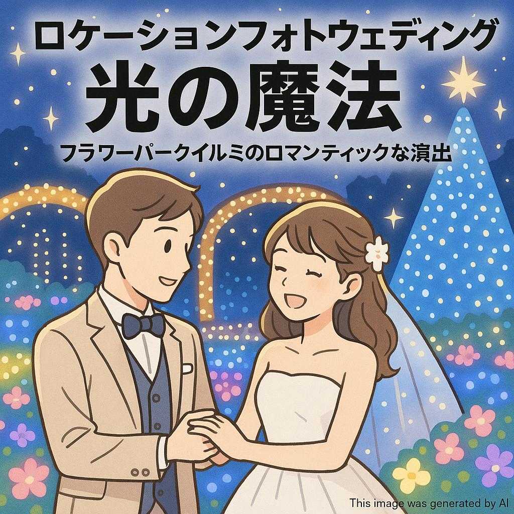 ロケーションフォトウェディング 光の魔法：フラワーパークイルミのロマンティックな演出