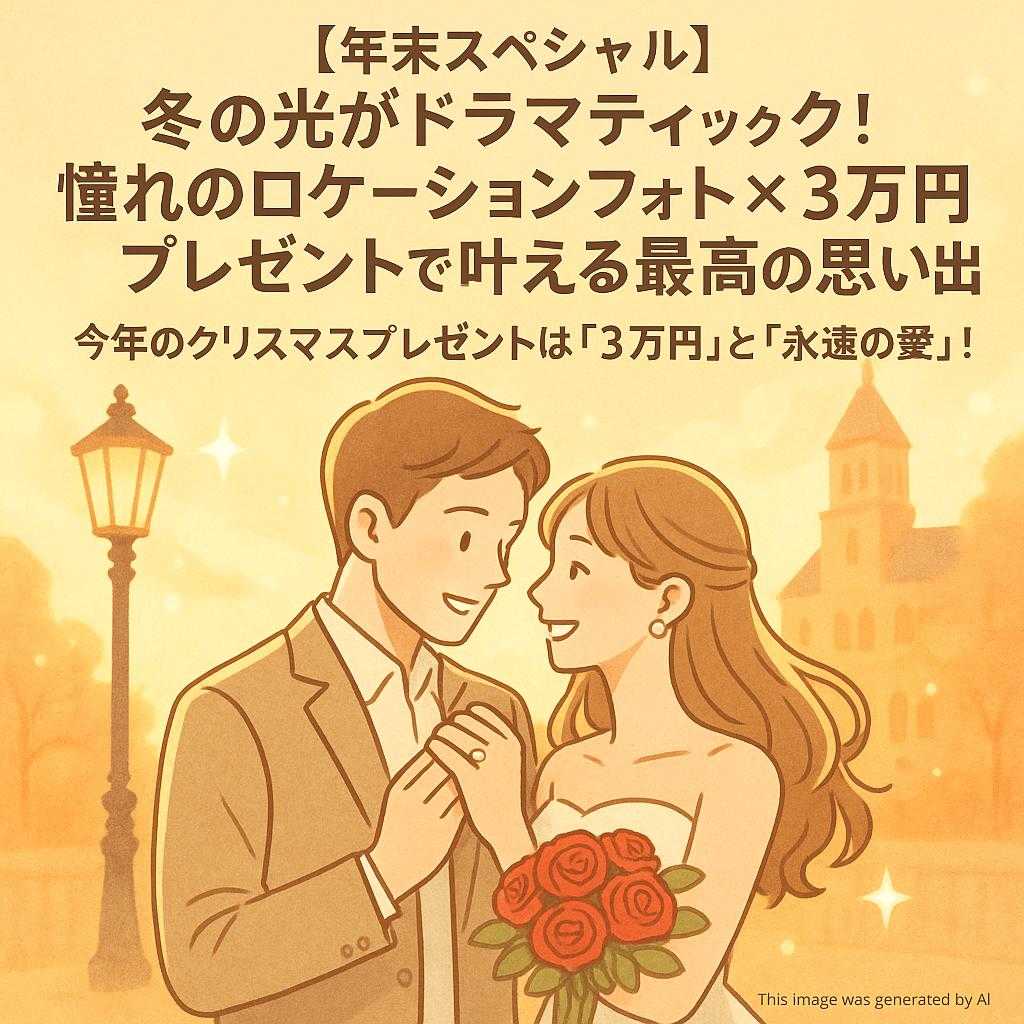 【年末スペシャル】冬の光がドラマティック!憧れのロケーションフォト×3万円プレゼントで叶える最高の思い出 今年のクリスマスプレゼントは「3万円」と「永遠の愛」!