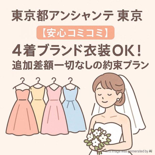 東京都アンシャンテ東京 【安心コミコミ】4着ブランド衣装OK！ 追加差額一切なしの約束プラン