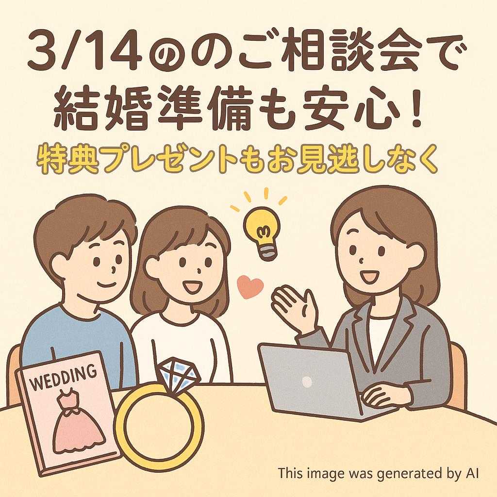 3/14・3/15のご相談会で結婚準備も安心！特典プレゼントもお見逃しなく