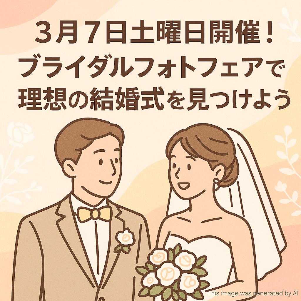 3月7日土曜日開催!ブライダルフォトフェアで理想の結婚式を見つけよう