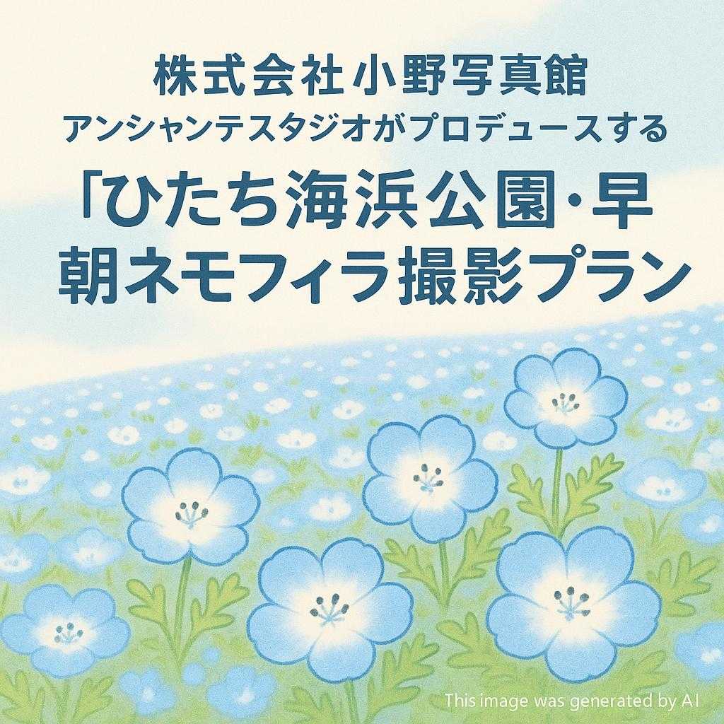 株式会社小野写真館 アンシャンテスタジオがプロデュースする 【ひたち海浜公園・早朝ネモフィラ撮影プラン】