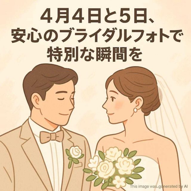 4月4日と5日、安心のブライダルフォトで特別な瞬間を