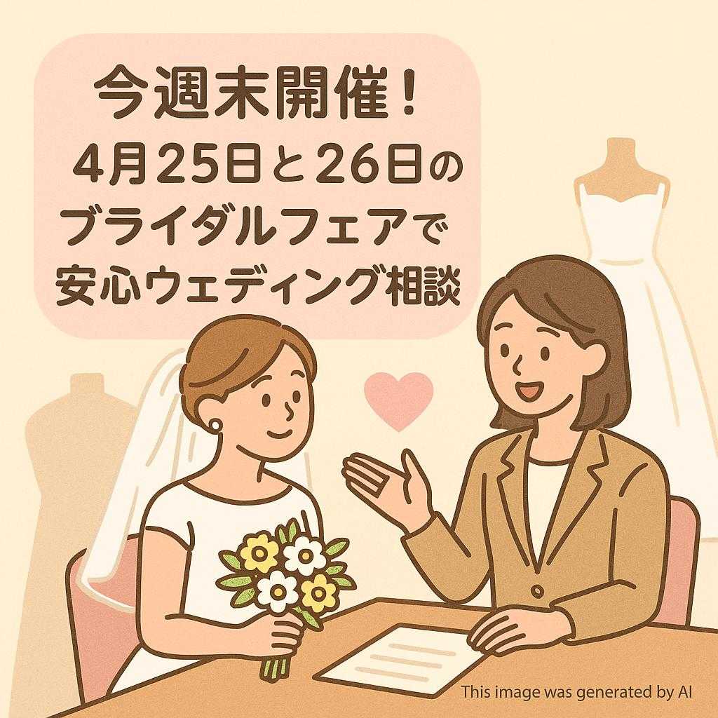 今週末開催!4月25日と26日のブライダルフェアで安心ウェディング相談