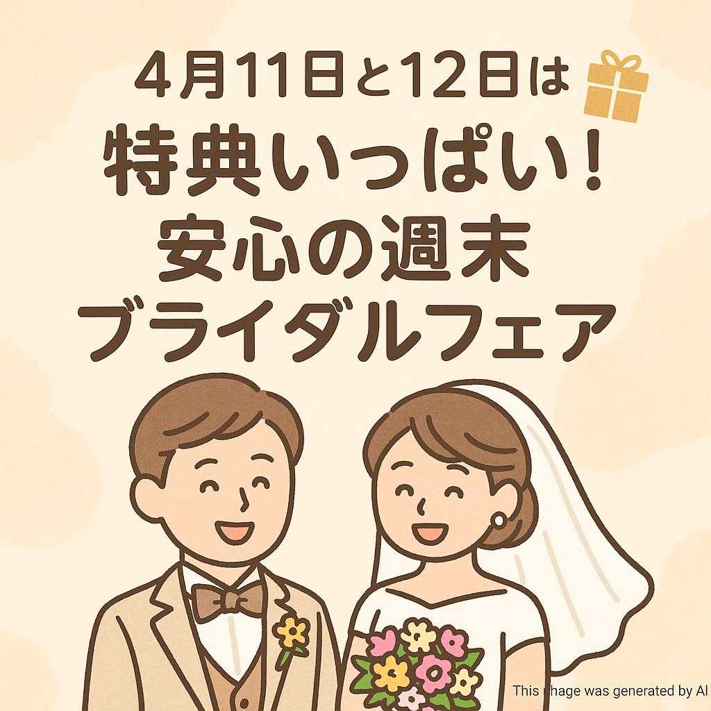 4月11日と12日は特典いっぱい!安心の週末ブライダルフェア