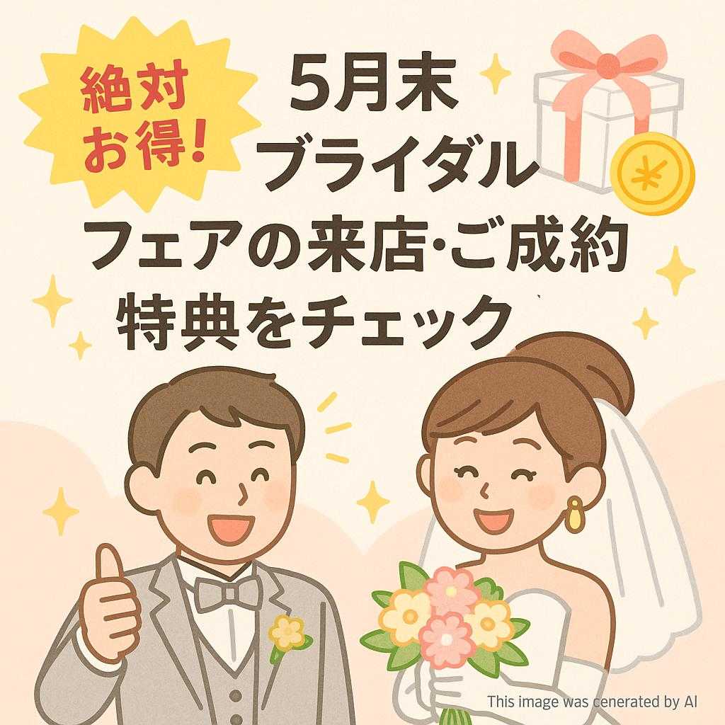 絶対お得!5月末ブライダルフェアの来店・ご成約特典をチェック