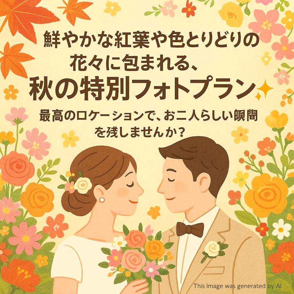 鮮やかな紅葉や色とりどりの花々に包まれる、秋の特別フォトプラン✨ 最高のロケーションで、お二人らしい瞬間を残しませんか？