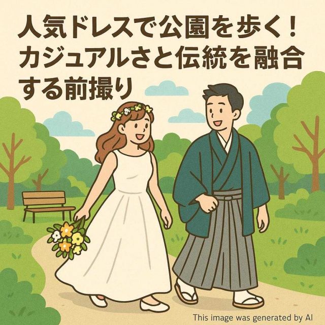 人気ドレスで公園を歩く！カジュアルさと伝統を融合する前撮り