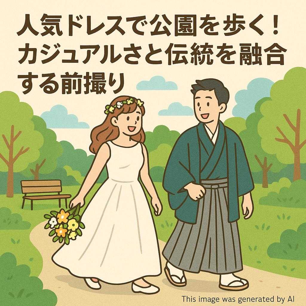 人気ドレスで公園を歩く！カジュアルさと伝統を融合する前撮り