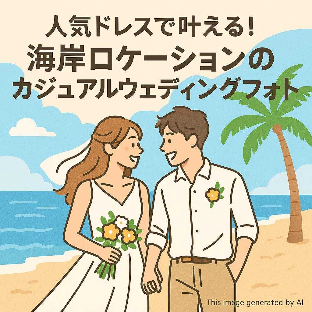 人気ドレスで叶える!海岸ロケーションのカジュアルウェディングフォト