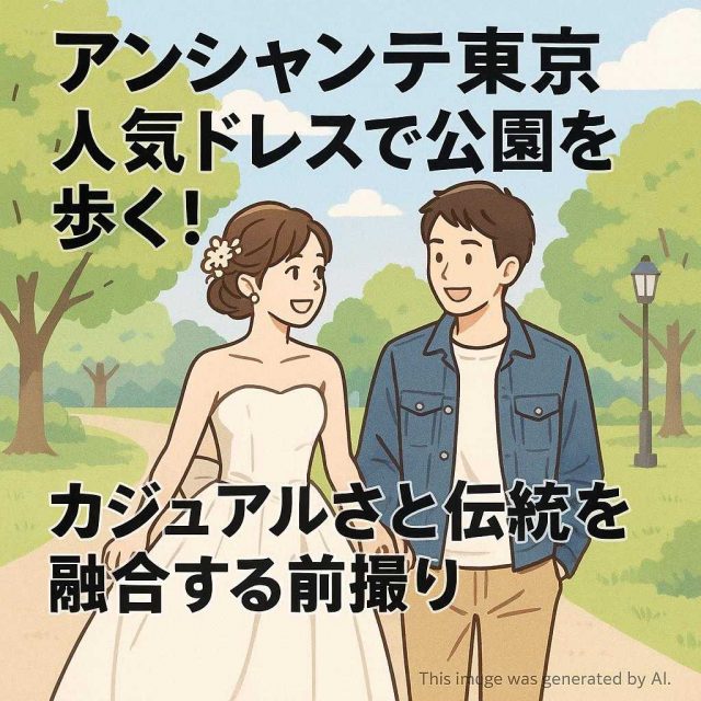 アンシャンテ東京人気ドレスで公園を歩く！カジュアルさと伝統を融合する前撮り