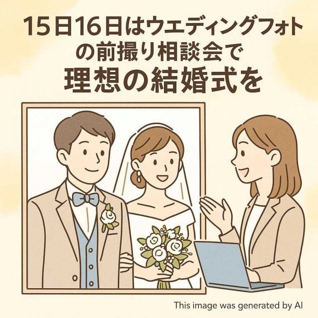 15日16日はウェディングフォトの前撮り相談会で理想の結婚式を