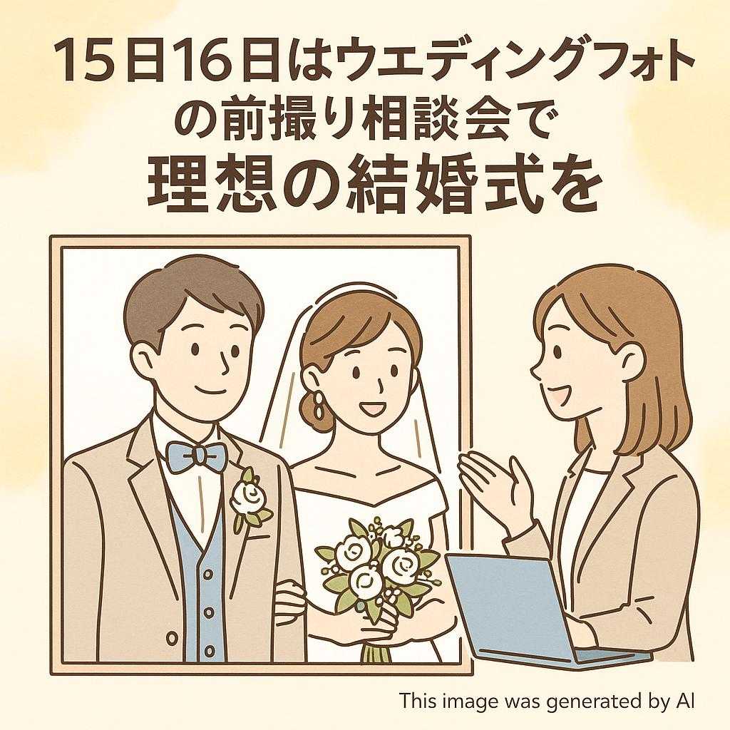 15日16日はウェディングフォトの前撮り相談会で理想の結婚式を